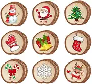 Wooden Christmas Tree Ornaments, 9X Round Christmas Decor Wooden Slices, Craft Supplies Wooden Ornaments Discs for Door Window Tree