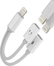Dual Lightning Splitter Iphone Headphone Adapter(2in1)AUX Charger Cable Audio Charging Dongle Double Jack Converter for Apple MFI Certified 14 13 12 11 Pro Max Mini 7 8 Plus X Xr Earbud Adaptador Para