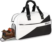 TFLY Gym Bag for Pickleball & Tennis | Water-Resistant Duffel with Dry-Wet Separation & Shoe Compartment, 32L All-in-One Sports Bag for Travel & Swimming, Black-White, Sports Gym Bag