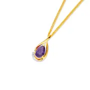 9ct Amethyst With Diamond Teardrop Pendant in Purple