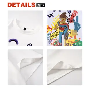 夏季男式圓領上衣 卡通印花五分袖T恤 寬鬆休閒大尺碼 素色運動白T ins韓風