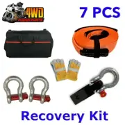 7 PCS Winch Recovery Kit Snatch Strap Hitch Receiver Bow Shackles Gloves Bag 4WD