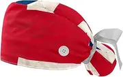 [WOSHJIUK] Working Hat 2 Pack Scrub Caps for Women,UK Flag Retro Paper Texture,Tie Back Cap Adjustable Scrub Hat