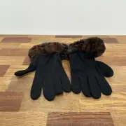 J Mclaughlin Clara Glove Cashmere Lambswool One Size Black Fur Cuff Knit NWT