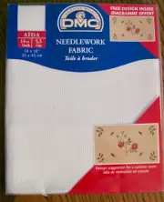 DMC Needlework Fabric White Aida Cloth 14 ct. - 14" x 18" Rose Design Included