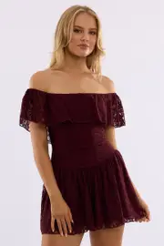 Red Off Shoulder Playsuit Lace - Size 16XL, Women's Playsuit