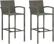 Bar Stools 2 pcs Grey Poly Rattan,Outdoor Bar Stool Set of 2 Durable and Stylish for Indoor and Outdoor Living Patio Chairs, Outdoor Furniture