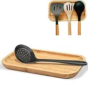 Large Wooden Spoon Rest, 9.7'' Stove Top Bamboo Spoon Holder, Kitchen Counter Cooking Utensils Rest, Farmhouse Small Food Serving Tray for Spatulas, Spoons,Turners, Ladles and Teaspoons
