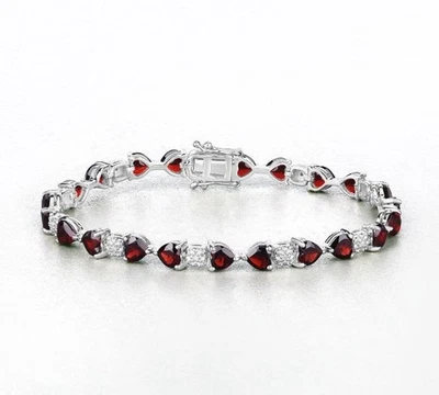 Natural Garnet Gemstone Bracelet women 925 Sterling Silver Bracelet Gift For Her