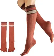 [Pursuestar] Cotton Long Five Finger Socks Knee High 5 Toe Socks Elastic Thick Seperated Socks Leg Warmers for Women Girls