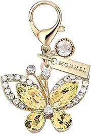 [Monnel] MC586 Little Crystal Butterfly Lobster Clasp 3D Charm for Women with Velvet Bag (Brown,1 Piece)