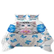 Cat Art Drawings the Cute Cup Kitty Butterfly Coverlet
