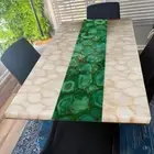 White & Green Agate Dining Table | Handmade Natural Stone Furniture Decor Arts