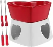 Cabilock 1 Set Mini Heart Shaped Ceramic Fondue Pot Melting Chocolate Cheese Butter Warmer for Parties Family Gatherings Romantic Dinners Includes Forks for Effortless Culinary Enjoyment