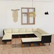 12 Piece Garden Lounge Set with Cushions Poly Rattan Black Patio Bar Sets