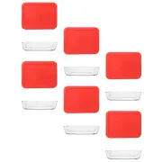 Pyrex (6) 7210 3-Cup Glass Dishes & (6) 7210-PC Red Lids
