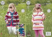 King Cole Girls Big Value Chunky Knitting Pattern Raglan Sleeve Dress Cardigan Hat & Scarf (4382)
