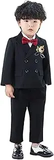 [Kromoc] Boys' Solid Three-Piece Suit, Double Breasted Peak Lapel Tuxedos, Formal Pageboy Party Wedding