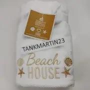 2 Hand Towels Embroidered Beach House Starfish Shells Deborah Connolly