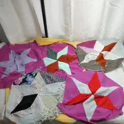 Unfinished Quilt Top Star Blocks Hand Pieced Mixed Fabric Cutter 6 blocks