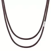 18" Leather Necklace Cord, 3mm Braided Leather Cord, Brown/Silver