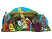 Vintage Christmas Glittered Nativity Scene Set of 3 Manger Tabletop Centerpiece