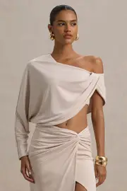 Dua | Cream Asymmetric One-Sleeve Draped Top
