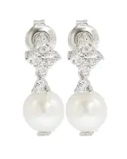 Suzy Levian Silver 0.60 ct. tw. Sapphire & 8mm Pearl Drop Earrings NoSize NoColor