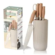 AMZ Kitchen Knife Set, 6-Pieces Super Sharp Knife Block Set for Kitchen, Non-Stick Stainless Steel Chef Knife Set with Universal Knife Block Black Block