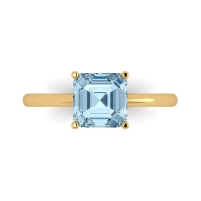 2.0Ct Asscher Cut Natural Sky Blue Topaz Solid Gold Solitaire Engagement Ring