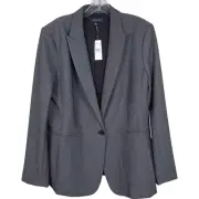 New ANN TAYLOR The Long One-Button Blazer in Bi-Stretch Size 14 Gray # 495409