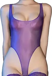 [GRRKDFQ] Women'S Pyjama Sets U Neck Open Crotch Bodysuit See-Through High Cut Sleeveless Lingerie