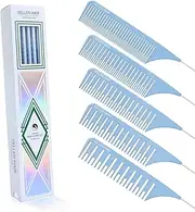 Vellen Professional Hair Highlighting Comb Set – 5 Sizes for Balayage & Foiling – Heat Resistant PEI Plastic (220°C) – Anti-Static, Durable, Chemical Resistant – Includes Extra Long Stainless Steel Needle – Stylist & Salon Grade (Cerulean, 5pcs)