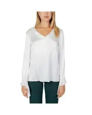 Sandro Ferrone White Satin VNeck BlouseLong Sleeves Women Shirts