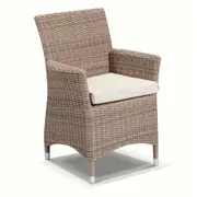 Caesar 8 Rectangle Travertine Stone Outdoor Table In Half Round Wicker - Outdoor Stone Dining Settings