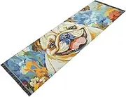 ZRYSMY Washable Runner Rug Cute Pugdog Floral 2’ x 6’ Non-Slip Floor Carpet Runner Rug for Hallways Kitchen Laundry Room Bedroom Floor Carpet Runner- Soft Thin Mat for Family Pet