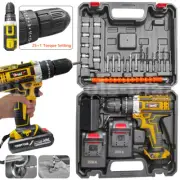 Cordless Combi Hammer Impact Drill Driver Electric Screwdriver + 2 Battery + Box