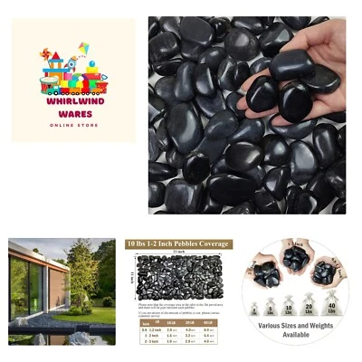 20 lbs Decorative Black River Rocks for Plants, 1-2 inch Natural Black Pebble...