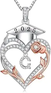 [Iefil] 2024 Graduation Gifts for Her - S925 Sterling Silver Rose Heart Graduation Necklace Senior College High School Graduation Gifts for Her Women Girls