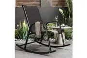DREAMO Rocking Chair High Back Rocker Chairs Steel Metal Textilene Fabric-Black