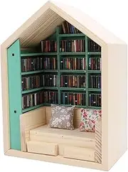 Charming Wooden Bookshelf Mini House Kit, Exquisite DIY Tiny House Decor with Books & Pillows for Bedroom, Study, and Shop