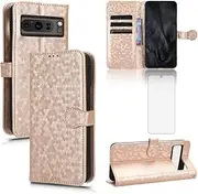 [Asuwish] Phone Case for Google Pixel 8 Pro 5G Wallet Cell Cover with Tempered Glass Screen Protector Lanyard Flip Credit Card Holder Slot Stand Pixel8Pro Pixel8 XL Eight 8Pro Women Men Folio Rose Gold