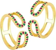 [Aheli] Rani Pink Green Gold Plated Cubic Zirconia Studded Adjustable Toe Rings Bichiya Jewellery for Women, Metal, No Gemstone