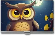 [RKJVB] Business Card Holder Owl And Yellow Moon Slim Business Card Case Professional Name Card Holders Purse Name Card Organizer Minimalist Pocket Card Cases for Men Women, Owl and Yellow Moon, 3.7 x