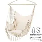 Y- Stop Hammock Chair Hanging Rope Swing, Max 500 Lbs, 2 Cushions Included, L...