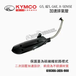 KYMCO光陽原廠 加速管 G5 超5 G6E X-SENSE 125 排氣管 二次回壓設計 碳纖維樣式