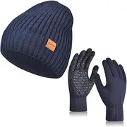 LCZTN Winter Beanie Hat and Touchscreen Gloves Set for Men and Women,Beanie Gloves Set with Warm Knit Fleece Lined