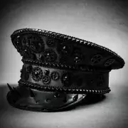Steampunk Black Burning Man Spike Gear Captain Cap Halloween Party Costume Hat
