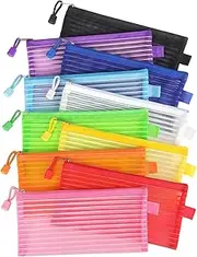 Tamaki 10 Pack Zipper Mesh Pouch Pencil Pouch Multicolor Pen Bag Multipurpose for Office Supplies Travel Storage Bags, 10 Colors