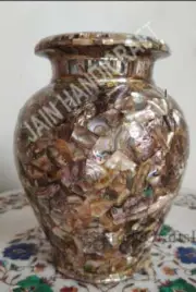 21'' white Marble Flower Vase Pot paua shell gemstone inlay home decor side room